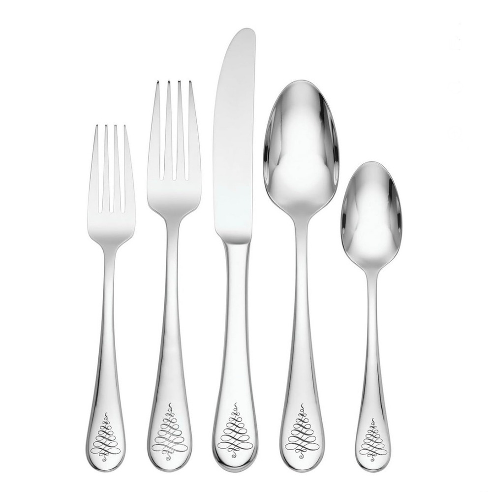 Lenox Noelia 65 Piece Flatware Set 18/10 Stainless Steel Holiday Christmas Tree